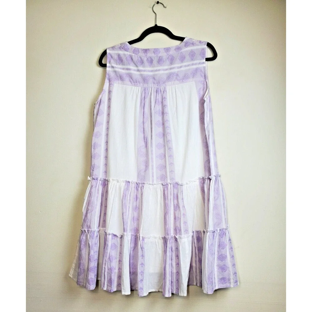 Anthropologie‎ Bindu Womens XS Tiered Dress White Babydoll Cotton Bohemian - Picture 4 of 9